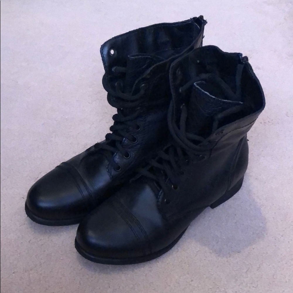 Steve Madden black leather combat boots